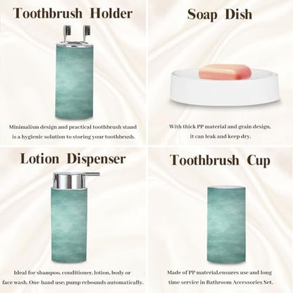 Bathroom Accessory Set 6 Piece Celadon Grunge Gray Sea Foam Green Color Abstract Trash can, Toothbrush Holder, Toothbrush Cup, Soap Dispenser, Soap Dish, Toilet Brush Holder - color: Color9