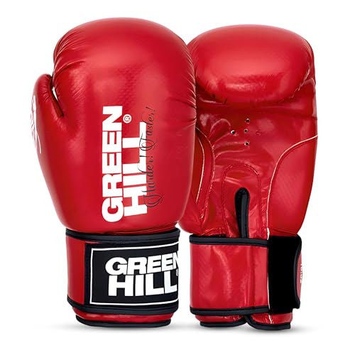 Green Hill Leather Boxing Gloves for Men & Women, Training Gloves - color: Red, size: 10 OZ