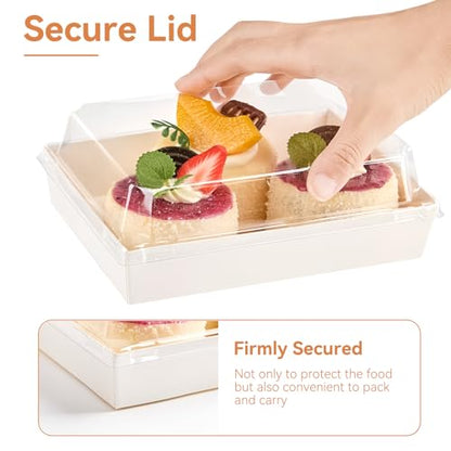 Charcuterie Boxes with Clear Lids, White, 7 x 5 Inches, 50 Pack | Disposable, To Go Bakery Boxes, Dessert Boxes, Food Containers, For Pastries, Chocolate Covered Strawberries, Hot Cocoa Bombs - color: White