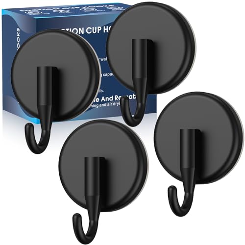 Suction Cup Hooks for Shower, Shower Hooks Mounting on Glass Doors, Tile, Mirrors, Metals,Hook for Hanging Towels, Robe, Loofah, Jackets-Black(4 Pack) - color: 4pcs Black