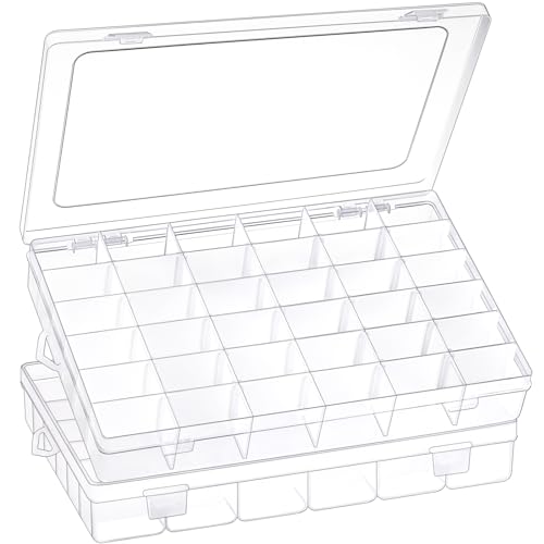 1 Pack 36 Grids Clear Plastic Organizer Box with Adjustable Dividers, Small Craft Organizers and Storage, Compartment Container for Bead, Nail, Jewelry, Art, DIY Crafts, Fishing Tackle, Small Items