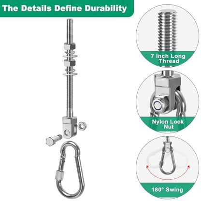 SELEWARE 2Pcs Heavy Duty Swing Hangers, 1500LB Capacity Stainless Steel Swing Set Hooks for Wood/Steel Beam, 7" x M2/5" Porch Swing Hardware for Playground Swing Hammock Chair Yoga Swing Punching Bag - color: 2 Pack Swing Hangers (7" X M2/5" Threaded Rod)