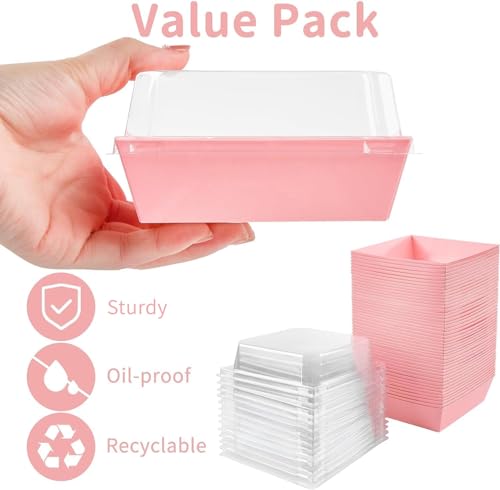 50 Pack Small Charcuterie Boxes with Clear Lids, 4 Inches Paper Bakery Boxes Dessert Boxes Disposable To Go Food Containers for Cookie, Cake Slice, Mini Cake, Chocolate Strawberry (Pink) - color: Pink
