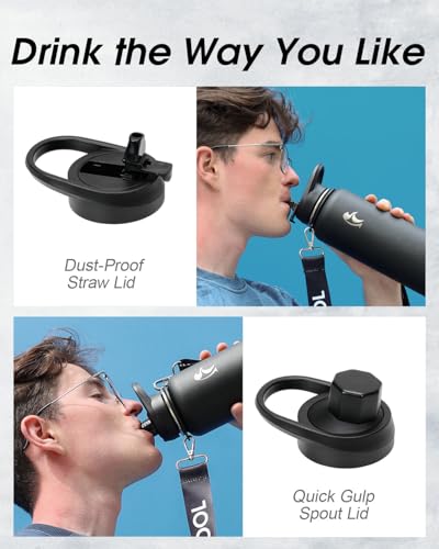 Coolflask 40 oz Water Bottle Insulated Stainless Steel with Strap - color: Magic Black, size: 40 Ounces