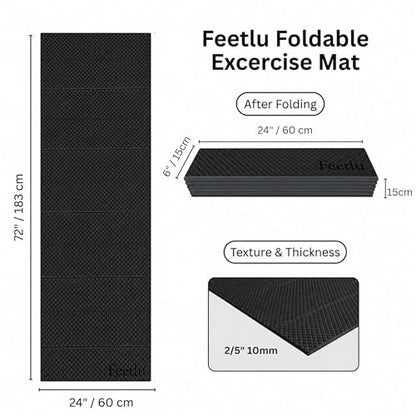 Foldable Yoga Mat, 72" x 24", 6/8/10/12mm - color: Black, size: 24" x 72" x 2/5"