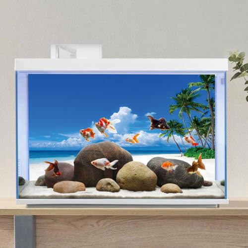 AWERT 48x24 inches Nature Landscape Aquarium Background Beach Coconut Trees Clouds Sea Natural Scenery Fish Tank Background Cloud Sky Summer Scenery Fish Tank Background - size: 48x24in/120x60cm
