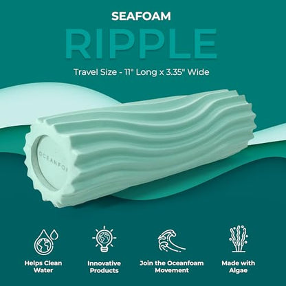 Oceanfoam Ripple Travel Foam Roller (11" x 3.35") Firm Mini Foam Roller for Physical Therapy, Deep Tissue Massage, Back Pain - High Density, Ergonomic Wave Textured - Yoga, Pilates, Exercise (Seafoam) - color: Seafoam