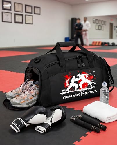 Personalized Martial Arts Duffel Bag – Custom Name Gym Bag for Karate, Taekwondo, Jiu Jitsu & MMA – Youth & Adult Training Gear Bag - color: Black, style: Marital Arts