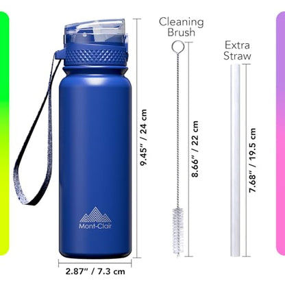 Stainless Steel Water Bottle 20oz with Straw, Insulated, Leakproof Lid - color: Dark Blue