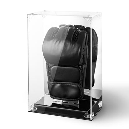 MMA Glove Display Case with Mirrored Back and Black Base