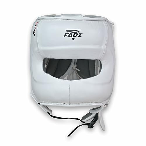 A1 Boxing Sparring Headgear – Face Saver Head Guard with Nose Protection, Cowhide Leather Boxing Headgear for MMA, Muay Thai & Kickboxing Training - color: White, size: Large-X-Large