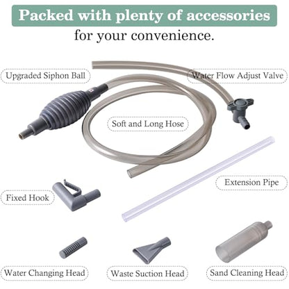 AOZU 3-in-1 Aquarium Vacuum Gravel Cleaner, Adjustable Fish Tank Siphon Cleaner, Aquarium Water Changer and Sand Washer Kit with Hand Siphon Hose & Extension Tube
