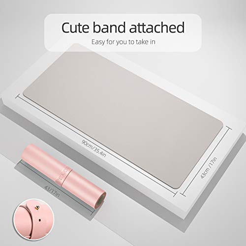 YSAGi Multifunctional Office Desk Pad, Ultra Thin Waterproof PU Leather Desk Mat, Dual Use Desk Writing Mat for Office/Home (35.4" x 17", Pink) - color: Pink, size: 35.4" x 17"