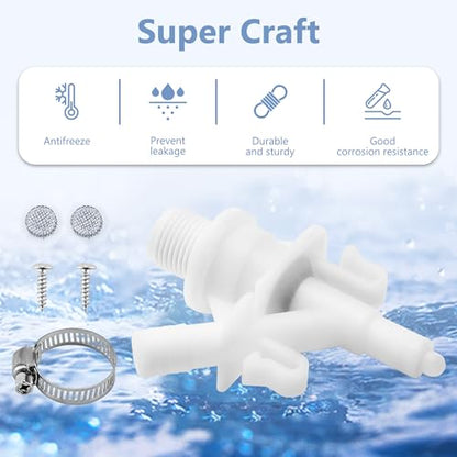 Funmit RV Toilet Water Valve Kit Replaces 385311641 Compatible with Dometic Pedal flush Toilets 300 310 320 | Prevent leakage | Increased Freeze Resistance, 1 Set, Includes Hose Clamp and Fasteners