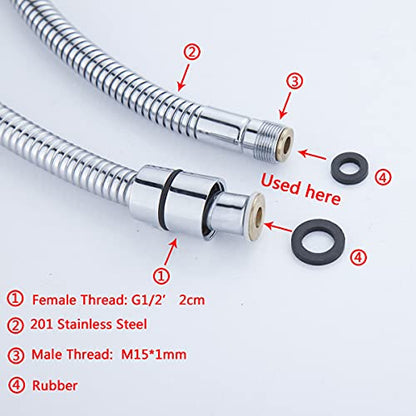 Kitchen 118-Inch or 300CM Pull Down Sink Faucet Replacement Pull Out Spray Head Hose Stainless Steel (Electroplating, 3 meters)