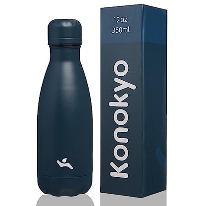 Konokyo 12 oz Insulated Stainless Steel Water Bottle, Navy Blue - color: Navy Blue, size: 12 Ounces