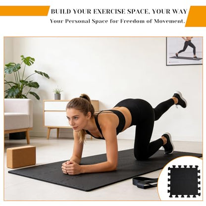 18 PCS Floor Mats for Home Gym, 3x6 Feet High-Density Interlocking Foam Floor Mats 0.4"(10mm Thick) Puzzle Tiles Mat for Workouts, Exercise, Play, Yoga, Cardio, Weights (Black)