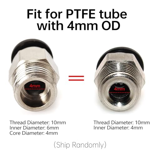 BIQU PC4-M10 Pneumatic Connector Fittings Bowden Tube Coupler Male Straight PTFE Tube Push for E3D-V6 Bowden Extruder Compatible with Ender-3 Ender-3 V2 3D Printers (Pack of 10pcs) - style: 10pcs