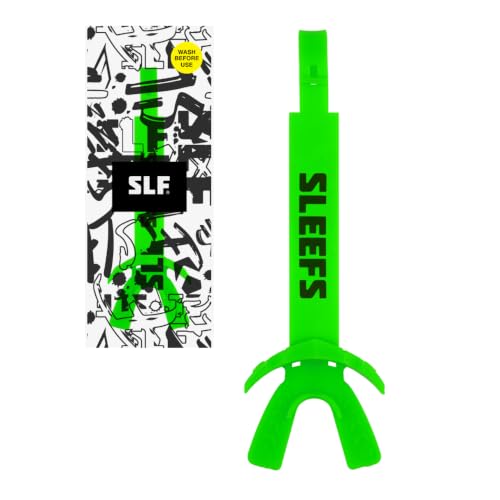 SLEEFS X Hot Green Football Mouth Guard - Lip/Mouthguard with Helmet Strap - Lip/Teeth Protector Mouthpiece - Moldable - for Youth/Adults, Men & Women Mouth Guard, Maximum Air Flow, All Sports - color: Hot Green