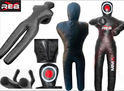 MMA Standing Grappling Dummy, 70-Inch Leather Grappling Dummy Judo Punching Bag Dummy BJJ Wrestling Brazilian JIU Jitsu Submission Self Defense Training Unfilled