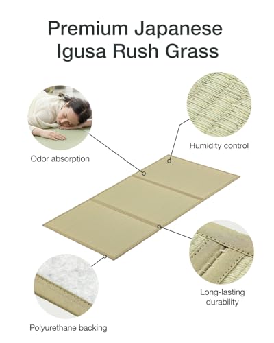 FULI Japanese Tatami Mattress, Foldable Igusa Rush Grass, Natural, Queen - size: Queen (79"L x 59"W x 0.5"Th), style: Foldable Mat