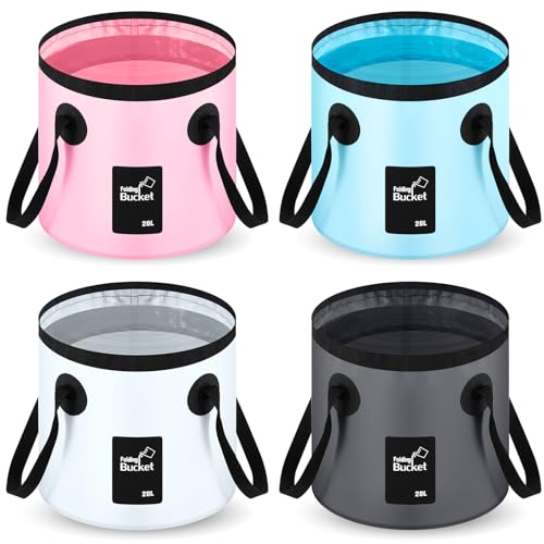 Tessco for you 4 Pack 5 Gallon Collapsible Bucket with Handle Portable Folding Bucket Collapsible Camping Sink Water Container for Hiking Fishing Beach Car Washing - color: Gray, White, Light Blue, Light Pink