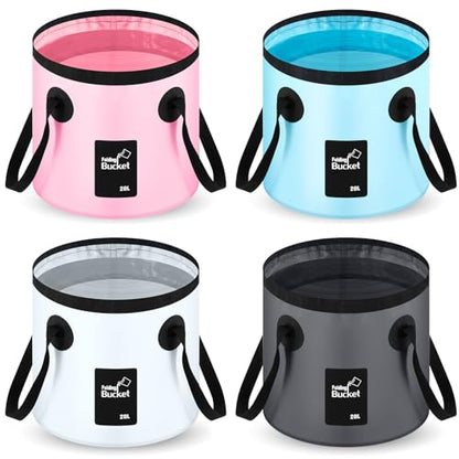 Tessco for you 4 Pack 5 Gallon Collapsible Bucket with Handle Portable Folding Bucket Collapsible Camping Sink Water Container for Hiking Fishing Beach Car Washing - color: Gray, White, Light Blue, Light Pink