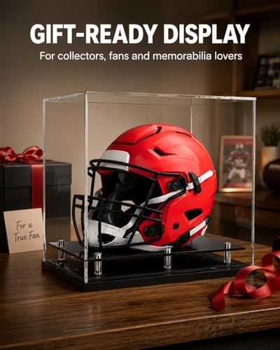 Football Helmet Display Case Full Size, Clear Acrylic Case with Black Base - size: Football Helmet Display Case