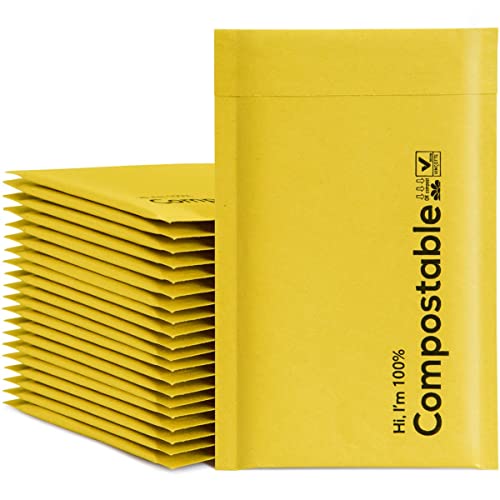 6x10 100% Biodegradable Bubble Mailers,25 Count #0 Compostable Padded Packaging Wrap Envelopes Pouches Eco Friendly Self Seal Bags - color: Yellow