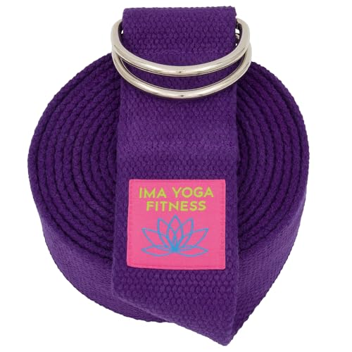 Adaptive Yoga Strap for Stretching - Extra-Wide 2 Inches 100% Cotton Stretch Strap with Steel D-Rings for Physical Therapy, Pilates & Flexibility - Storage Pouch & E-Book - color: Purple, size: 10 feet