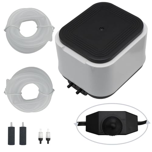 Aquarium Air Pump for Large Fish Tanks up to 300/600 Gallons Dual Outlet 5W/10W,190/260GPH Adjustable Aerator with Air Stones,Tubing & Check Valve-Portable Bubbler Box for Fish Tanks and Aquariums - size: 5W-12L