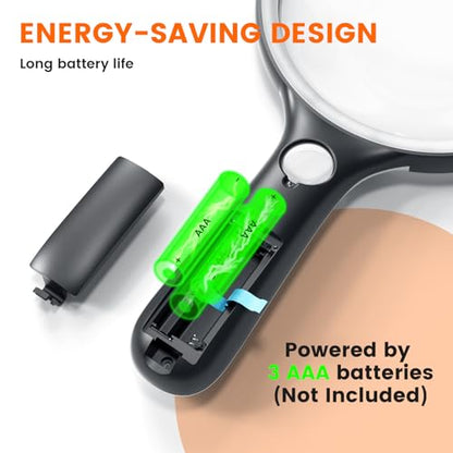 Magnifying Glass with Light Large 5" Lens, Handheld Illuminated Lighted Magnifier 24LED 1UV Light for Seniors, Reading, Coins, Jewelry, Close Work - color: Black