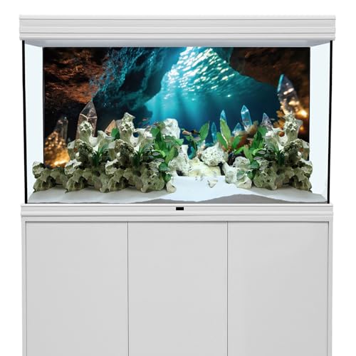 AWERT 60x24 inches Fantasy Garden Aquarium Background Under The Sea Background Sunshine Underwater Bubble Coral Rock Crystal Climbing Pet Background Decoration - size: 60x24in/150x60cm