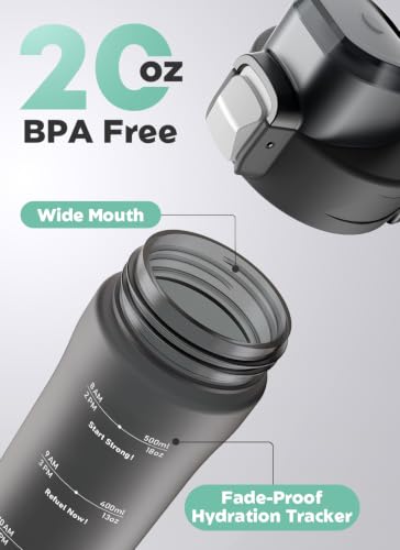 Opard Zip 20oz Plastic Water Bottle Dishwasher Safe, Leakproof Flip-Top Lid, BPA Free Tritan, Wide Mouth Reusable Kids Water Bottle for School Hiking Commuting Outdoor Travel and Gym(Charcoal Black) - color: Graphite, style: 20 oz - Fast Flow