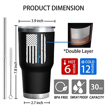 Fishing Tumbler Cups - 30 oz Stainless Steel Insulated Water Bottle With Lid - American Flag Design - Father's Day & Christmas Gifts for Dad & Grandpa - color: Fish Flag-02