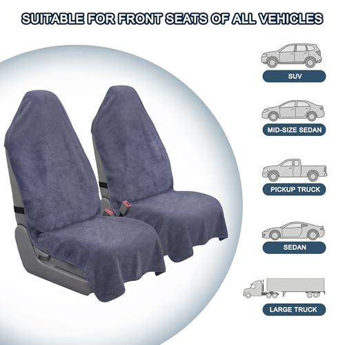 Car Seat Towel Cover, 2pcs Universal Front Seat Protector for Cars, SUVs and Trucks, Sweat Towel Car Seat Cover for Gym, Yoga, Swimming, Pets and Family Travel, Purple Gray - color: Dark Gray
