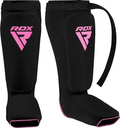 RDX Shin Guards Kickboxing Muay Thai, SATRA Approved, MMA Leg Instep Protection Pads, Sparring Training Martial Arts Boxing, Elasticated Padded Protector, Karate BJJ Taekwondo Gear, Men Women - color: Black Pink, size: Small