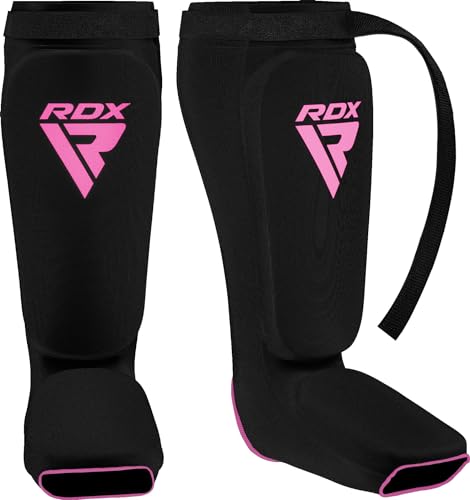 RDX Shin Guards Kickboxing Muay Thai, SATRA Approved, MMA Leg Instep Protection Pads, Sparring Training Martial Arts Boxing, Elasticated Padded Protector, Karate BJJ Taekwondo Gear, Men Women - color: Black Pink, size: Small
