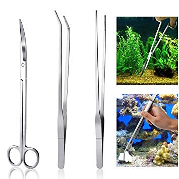 Aquarium Plants Tools, Aquascaping Tweezers Scissor Spatula Tool Stainless Steel Aquarium Tank Aquascaping Tools Set for Fish Starter Kits (3pc/4pc/5pc) (5 PCS)