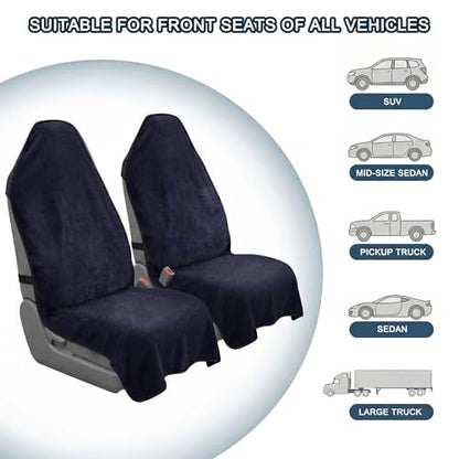 Car Seat Towel Cover, 2pcs Universal Front Seat Protector for Cars, SUVs and Trucks, Sweat Towel Car Seat Cover for Gym, Yoga, Swimming, Pets and Family Travel - color: Black