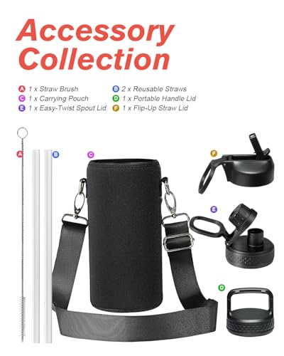 Coolflask 32 oz Water Bottle Insulated with Straw & 3 Leakproof Lids - color: Arctic White, size: 32 Ounces