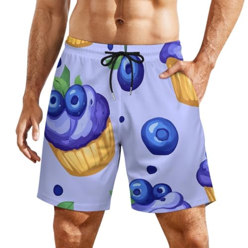 Blueberry Muffin Cupcakes Mens Swim Trunks with Compression Liner Quick Dry Pockets Swimsuits - size: XX-Large