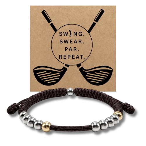 Golf Counter Bracelet, 10 Bead Handmade Score Counter, Adjustable Stainless Steel Beads, Easy Stroke Counting Accessory for Men and Women - color: Chocolate