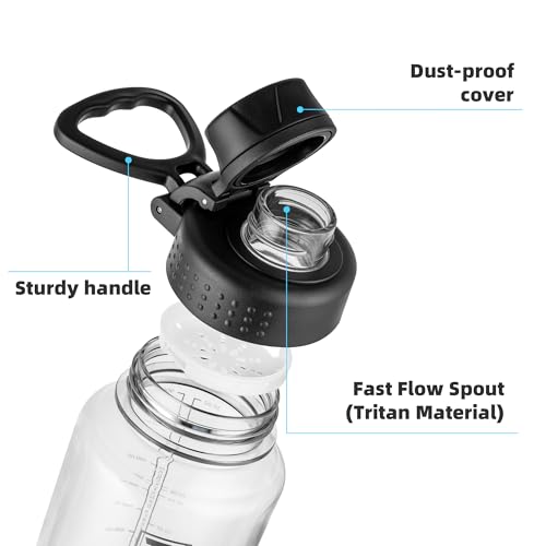 Fanhaw 32 oz Clear BPA-Free Tritan Water Bottle with Fast-Flow Spout Lid, BPA-Free & Leak-Proof Wide-Mouth Reusable Bottle for Gym, School & Office, Back to School Essentials (Clear&Black) - color: Clear&Black, style: 1 Pack