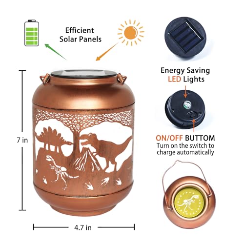 Dinosaur Solar Lanterns Outdoor Waterproof,Hanging Solar Lights Dinosaur Gifts for Women Men Metal LED Decorative Light for Yard,Patio,Lawn,Tabletop,Pathway,Landscape,Garden Decor - style: Dinosaur