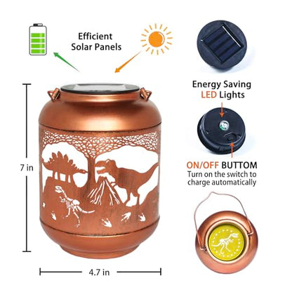 Dinosaur Solar Lanterns Outdoor Waterproof,Hanging Solar Lights Dinosaur Gifts for Women Men Metal LED Decorative Light for Yard,Patio,Lawn,Tabletop,Pathway,Landscape,Garden Decor - style: Dinosaur