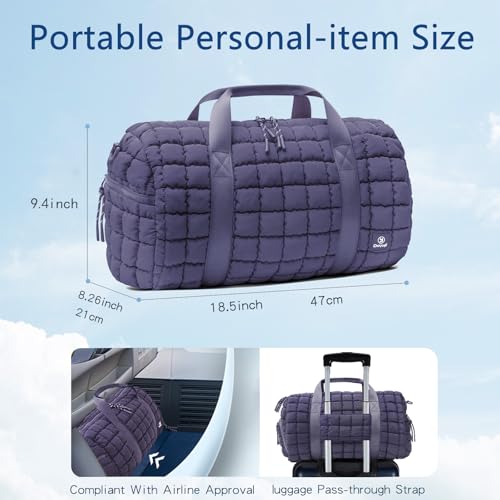 Quilted Gym Bag for Women,Duffle Bag for Travel with Wet Pocket,Carry on Weekender Bags for Women,Travel Bag with Shoe Compartment(Purple) - color: Purple