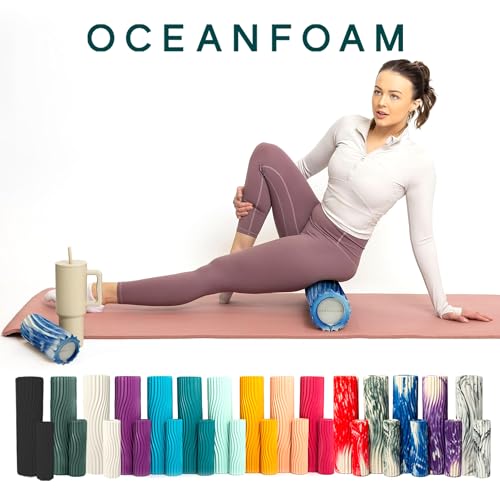 Oceanfoam Ripple Travel Foam Roller (11" x 3.35") Firm Mini Foam Roller for Physical Therapy, Deep Tissue Massage, Back Pain - High Density, Ergonomic Wave Textured - Yoga, Exercise (Royal Marbled) - color: Royal Marbled