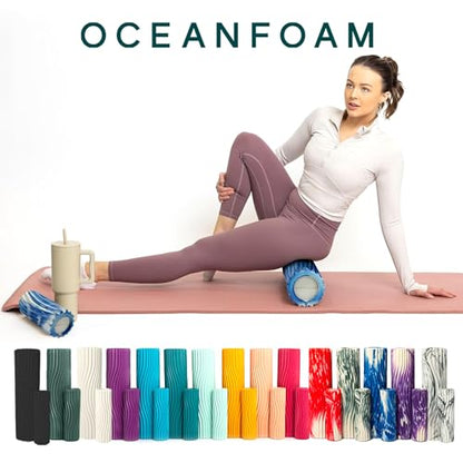Oceanfoam Ripple Travel Foam Roller (11" x 3.35") Firm Mini Foam Roller for Physical Therapy, Deep Tissue Massage, Back Pain - High Density, Ergonomic Wave Textured - Yoga, Exercise (Royal Marbled) - color: Royal Marbled