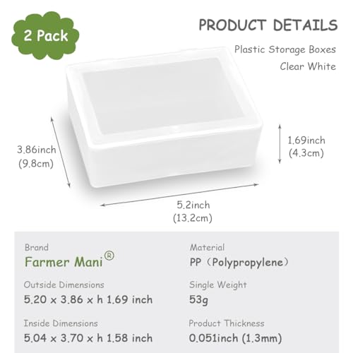 2 Pieces Rectangle Small Plastic Box Containers (5.2 x 3.86 x 1.69 inches) with Double Buckle for Collecting Small Items, Beads, Game Pieces, Business Cards, Crafts Accessories - size: 5.2 x 3.86 x 1.69 Inch